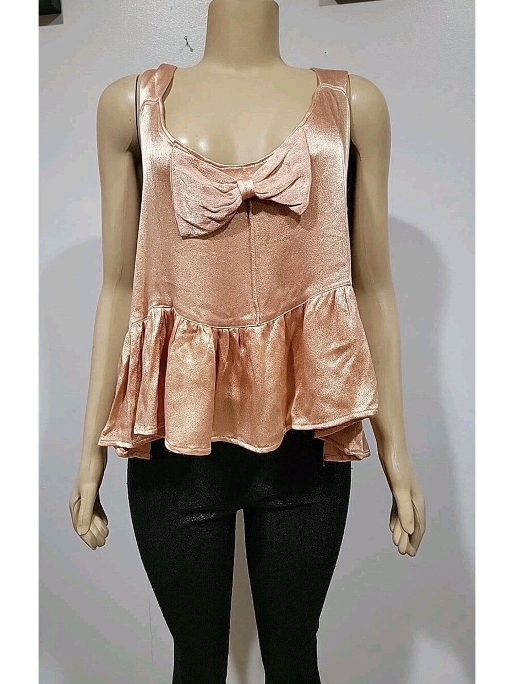 Marrika Nakk sleeveless peplum Tunic top Orange (FITS M) Ruffled Bow Detail #C3 - Picture 2 of 8